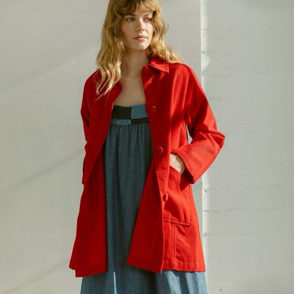 Carleen Constance Red Corduroy Jacket‎ Chore Coat Sz S Cottagecore Lagenlook